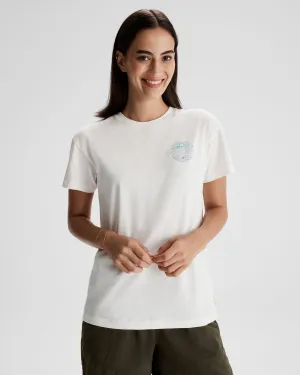 Chilly Weather Style Stretch Fit Women's Kathmandu Logo Faded Organic Cotton T-shirt - White