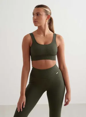 Khaki Ribbed Seamless Bra Easy Support