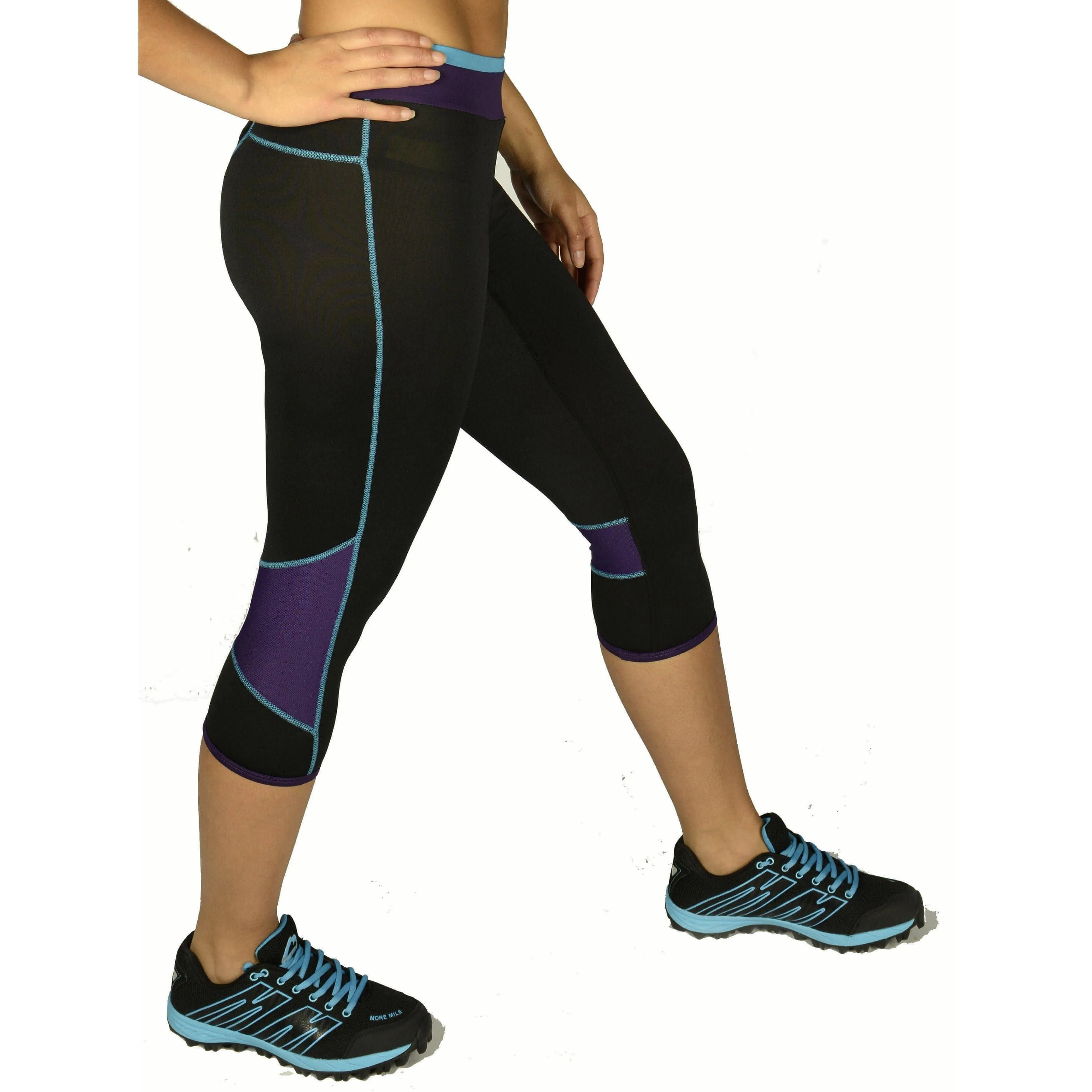 More Mile Prime Womens 3/4 Capri Running Tights - Black City Walk Soft Touch Slim Fit Home Lounge