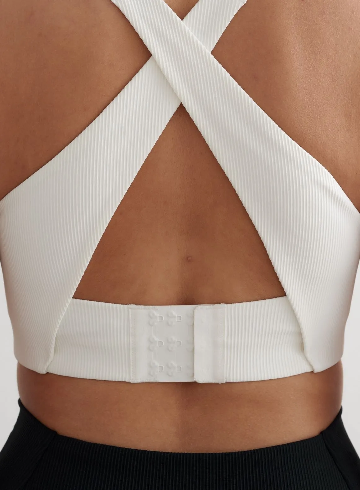 White Ribbed Performance Support Bra Supportive Fit Bounce Reduction Technology