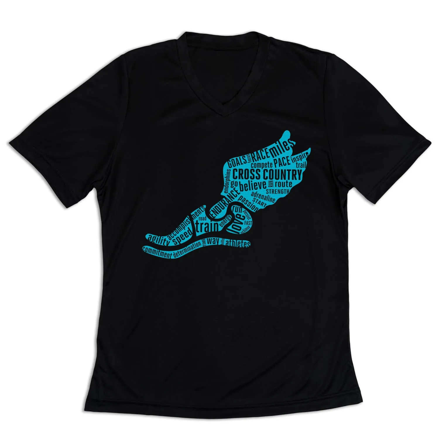 Women's Short Sleeve Tech Tee - Winged Foot Inspirational Words Comfy Layer Wear Embroidered Details