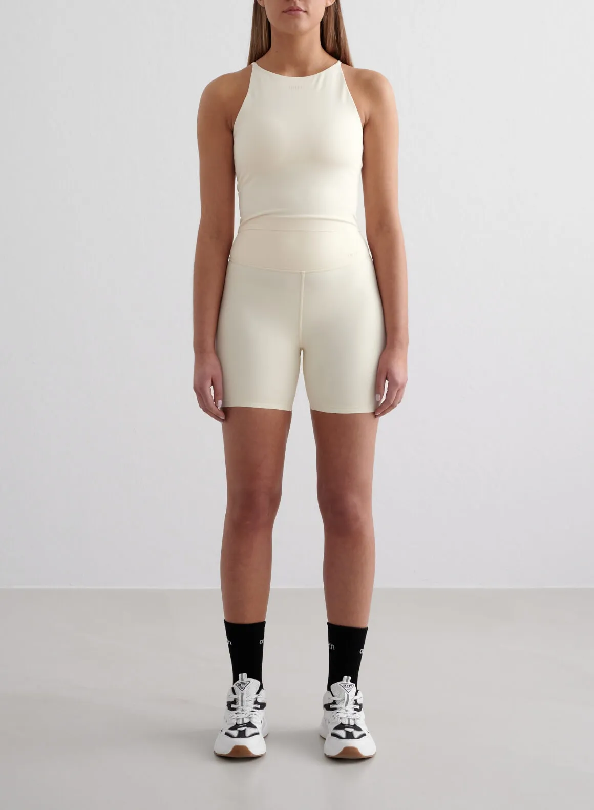 Almond White Sense Midi Biker Shorts & Halter Bralette Set Network - connected