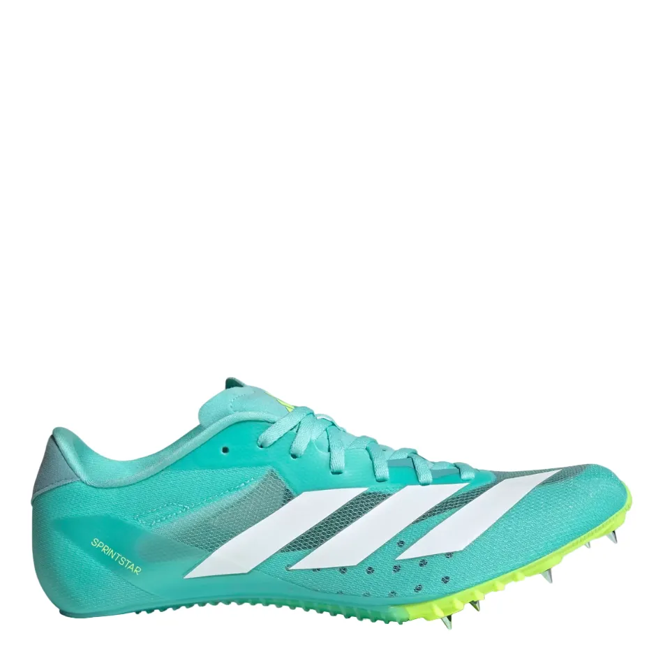 Non slip grip Micro Perforated Lining Adidas Unisex Sprintstar Track Spikes in Flash Aqua/Cloud White/Lucid Lemon AW25
