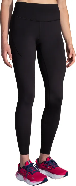 Brooks Spark Womens Long Running Tights - Black Cozy Wear Reinforced Hemline