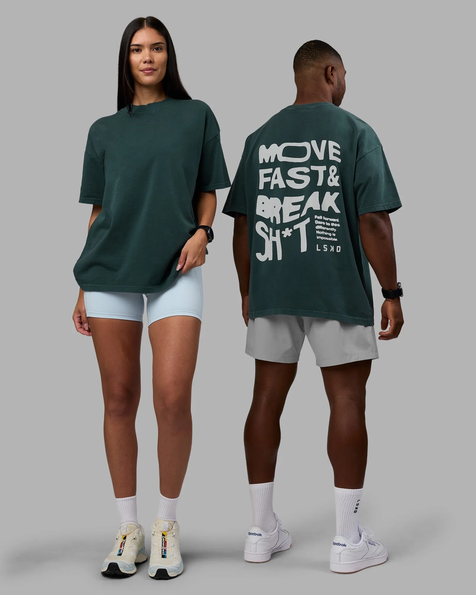 Move Fast Washed Heavyweight Tee Oversize - Deep Sea-White Minimal Style Trend