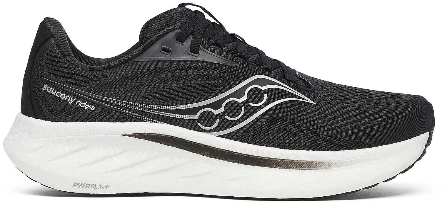 Non Slip Heel Grip Breathable Shoes Saucony Ride 18 WIDE FIT Mens Running Shoes - Black