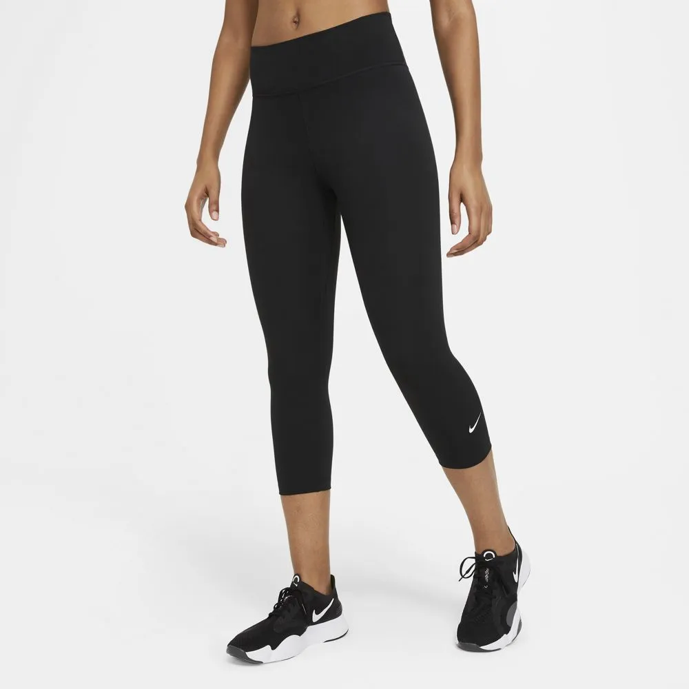 Nike Women's One Capri Tight Black / White Yoga Class Minimalist Style Petite Size Durable Stitch
