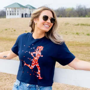 Organic Cotton Blend Cozy Stretch Fit Running Short Sleeve Crop Tee - Heart Girl Runner Silhouette