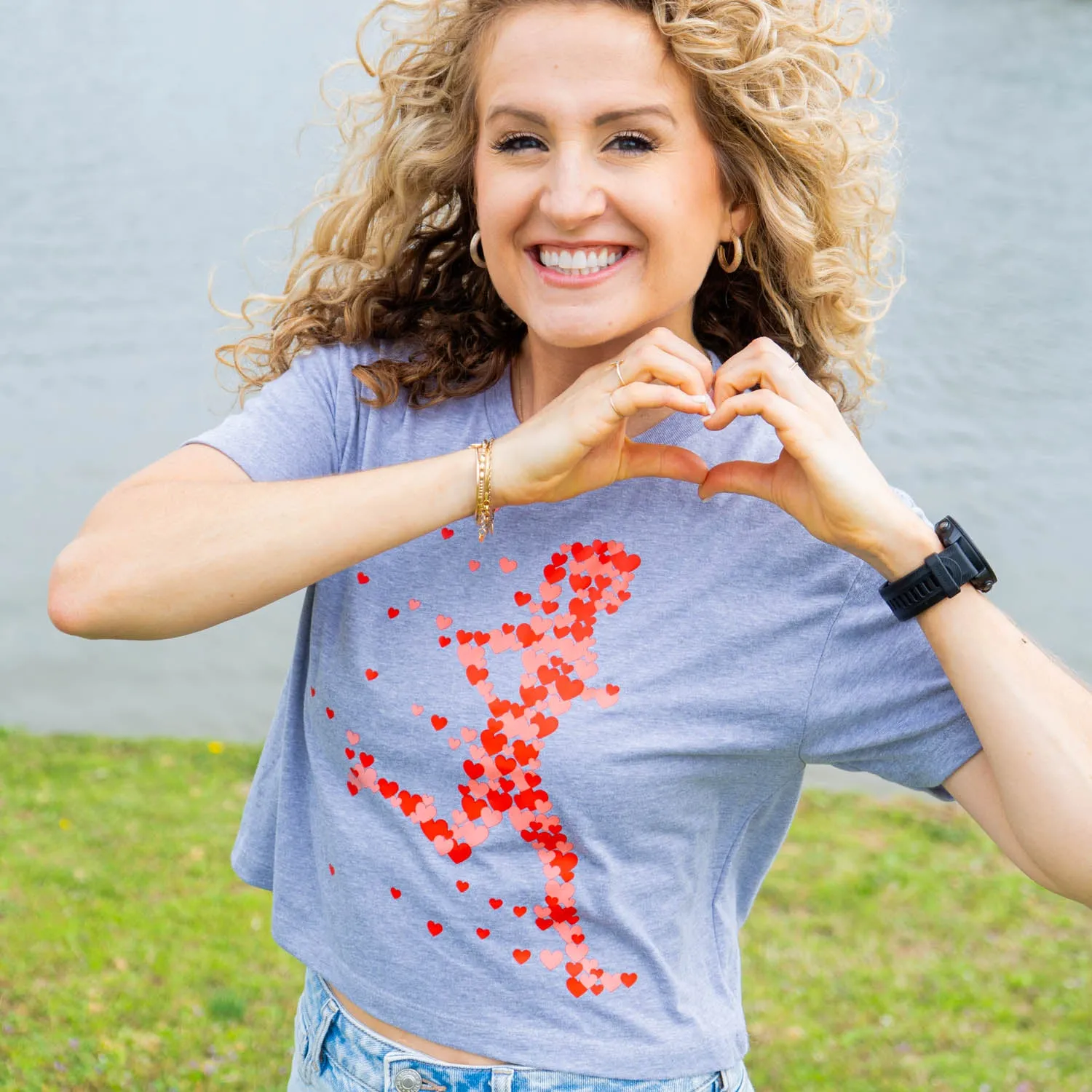 High-Quality Fabric Sport Flex Running Short Sleeve Crop Tee - Heart Girl Runner Silhouette