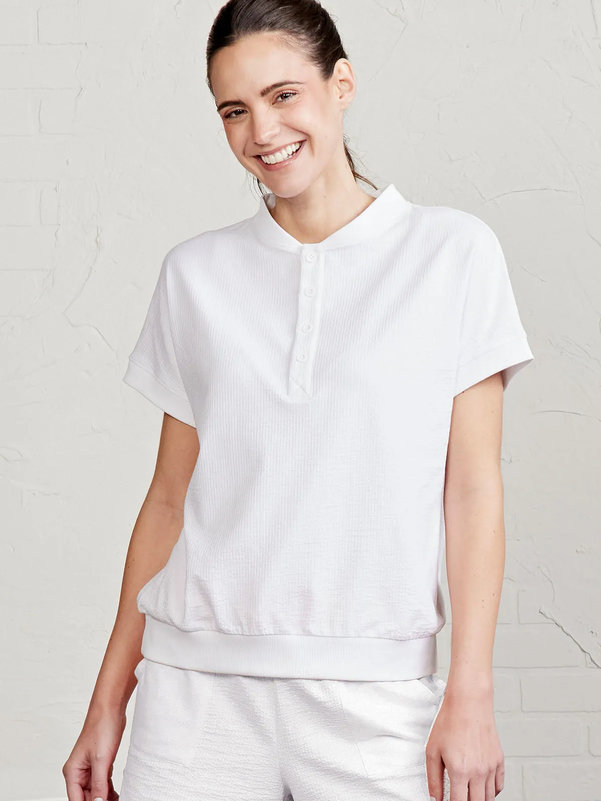 Cozy Fit Design Villa Knit Seersucker Short Sleeve Henley