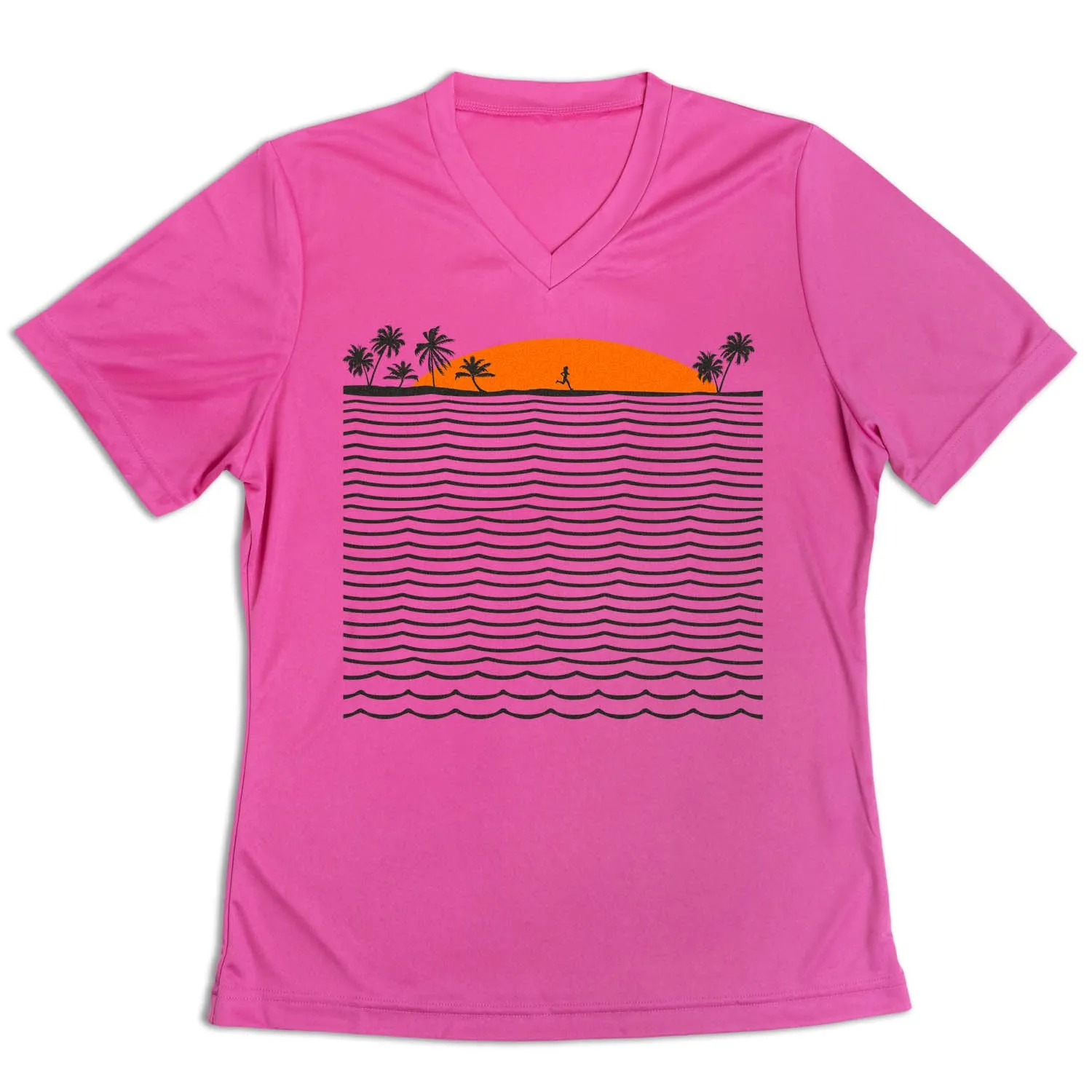 Wide Neck Opening short sleeved Women's Short Sleeve Tech Tee - Chasing Sunsets