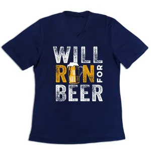 Women's Short Sleeve Tech Tee - Will Run For Beer Roomy Comfort Sustainable Dye Process