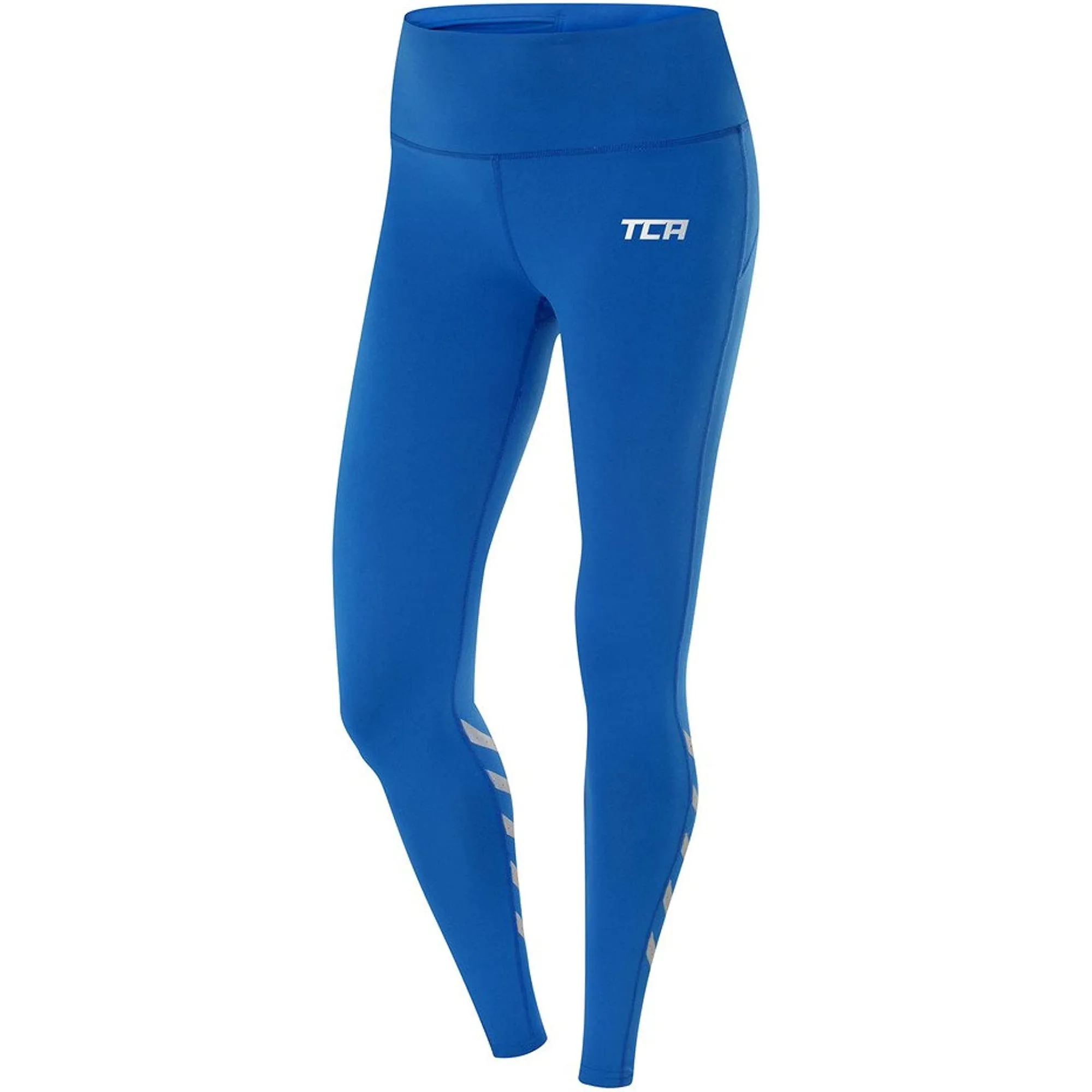 TCA Laser Tech Reflective Womens Long Running Tights - Blue Body Hugging Fit Feel Fresh