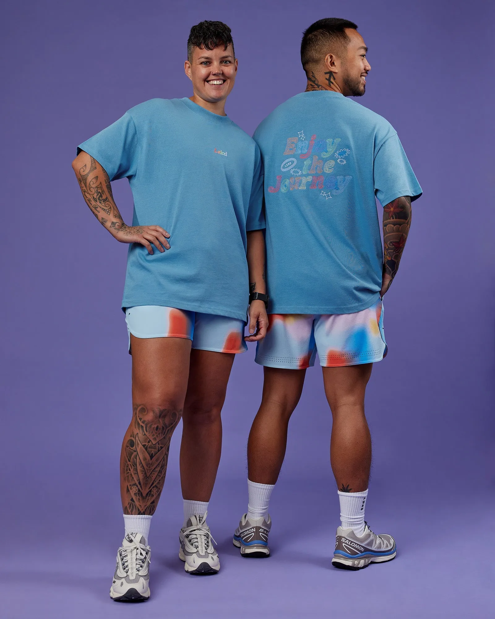 Comfy Comfort Machine washable Our Journey Heavyweight Oversized Tee - Azure Blue-Rainbow