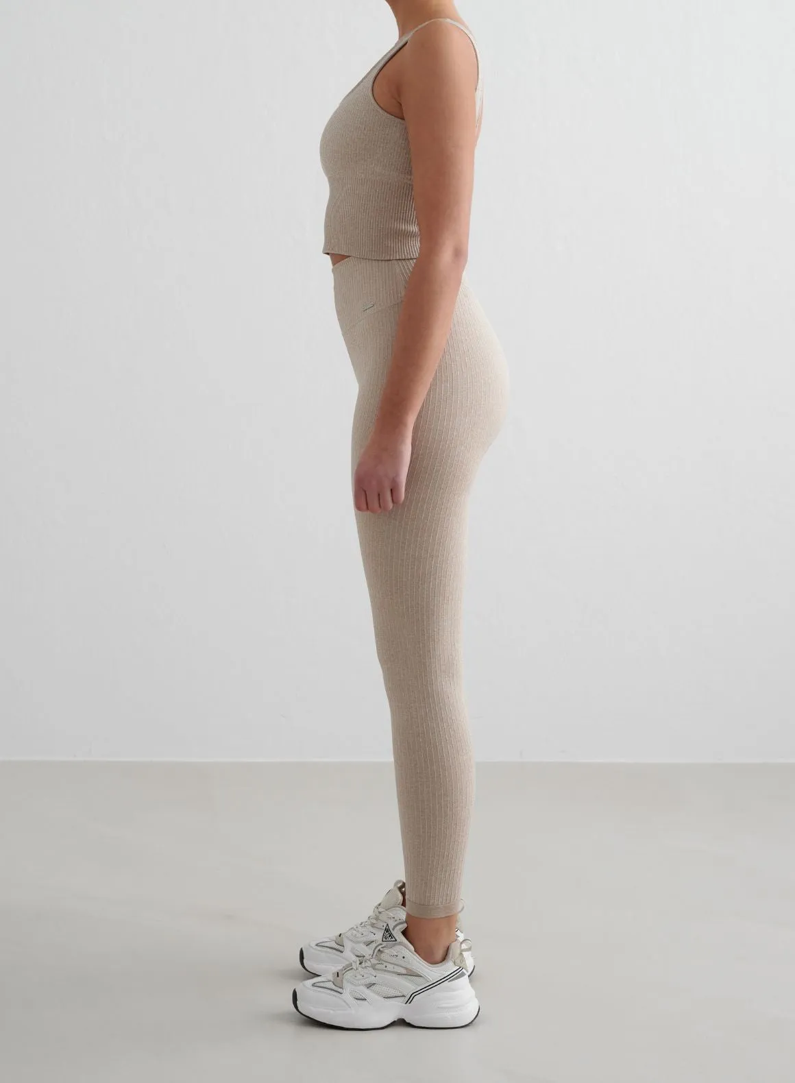 Hobbyist - appealing low pressure Beige Melange Ribbed Seamless Tights & Bralette Set
