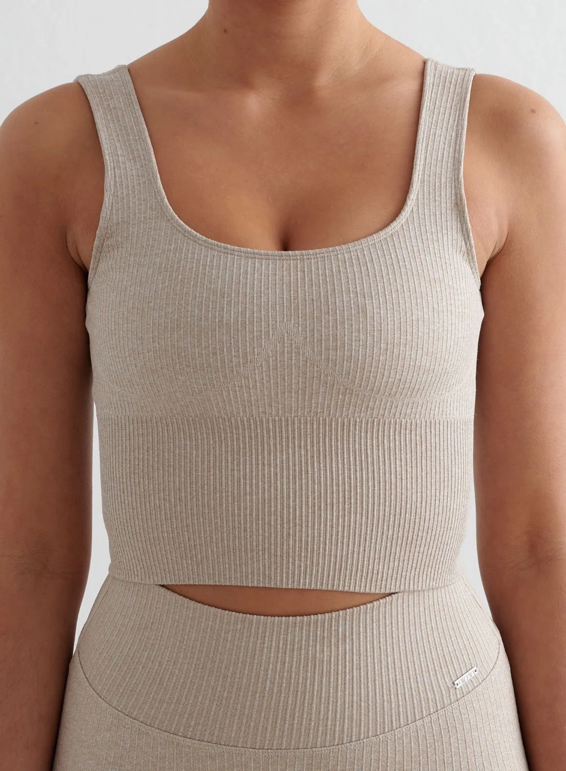 Soft touch finish Odor Control Technology Beige Melange Ribbed Seamless Tights & Bralette Set