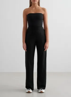 Black Sense Wide Pants & Tube Bralette Set Moisture Wicking Technology Snag Resistant Texture