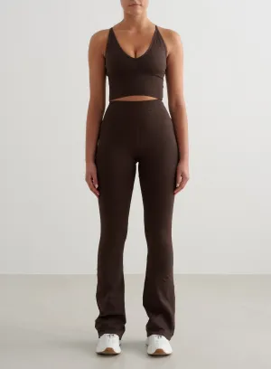 Tensile Ready Fabric Comfortable layering piece Chocolate Shape Seamless Flare Tights & Cross Back Bralette Set