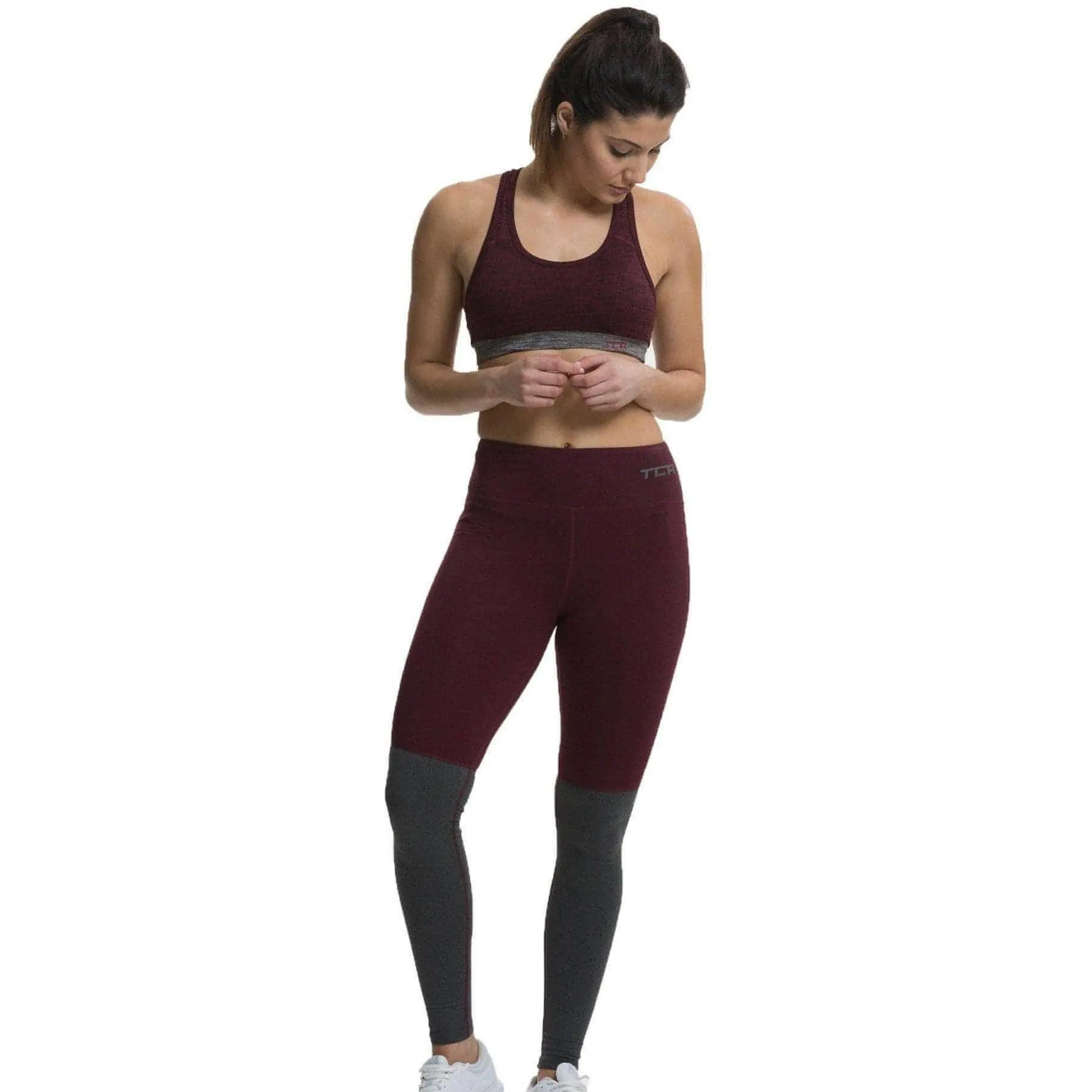 TCA Nova High Waist Womens Long Running Tights - Red Zen Mode Neutral Fit