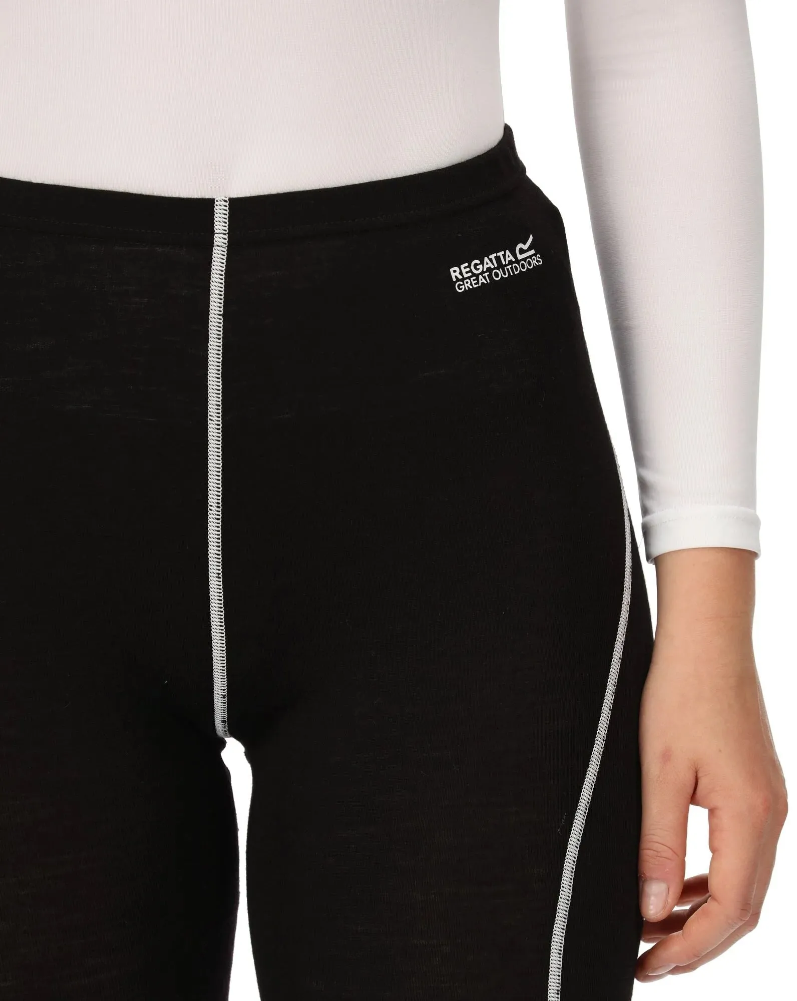 Silicone Hem Binding Cozy Stretch Regatta Zimba Merino Baselayer Womens Long Tights - Black