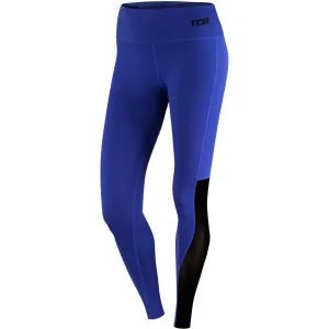 TCA Pro Performance MeshLuxe Womens Long Running Tights - Blue Elastic Fit Simple Form