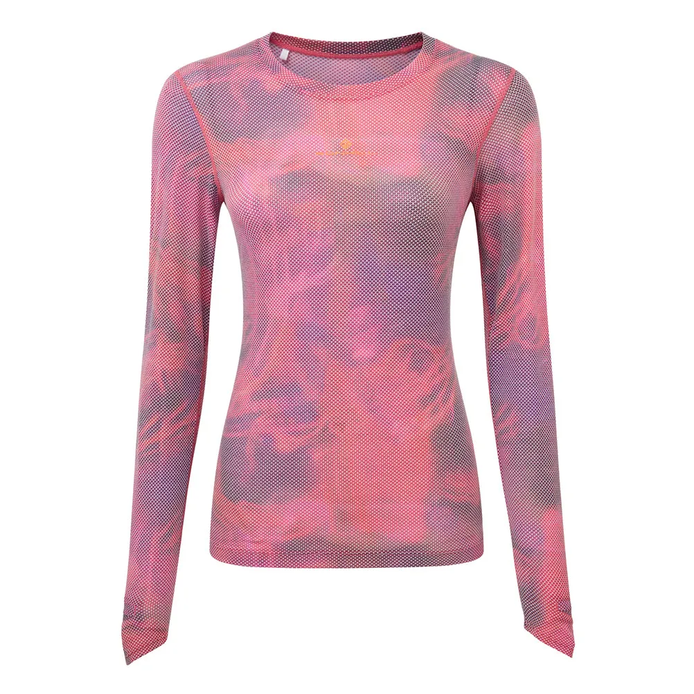 Ronhill Tech Golden Hour Long Sleeve Women's Running Tee - Salsa Illuminations WrinkleFreeFabric