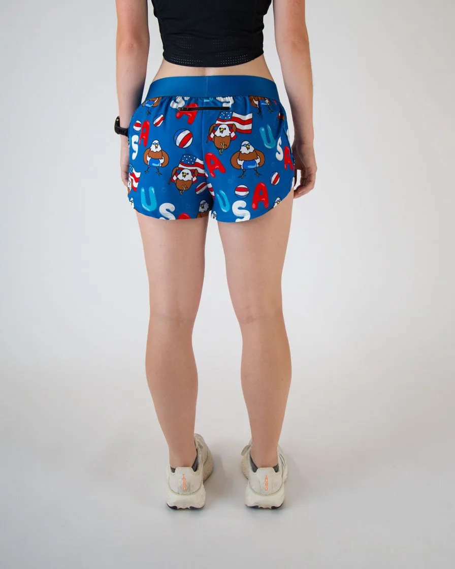 Cross Ventilation Channels Quick Dry Fit Women's USA Pool Party 1.5" Split Shorts