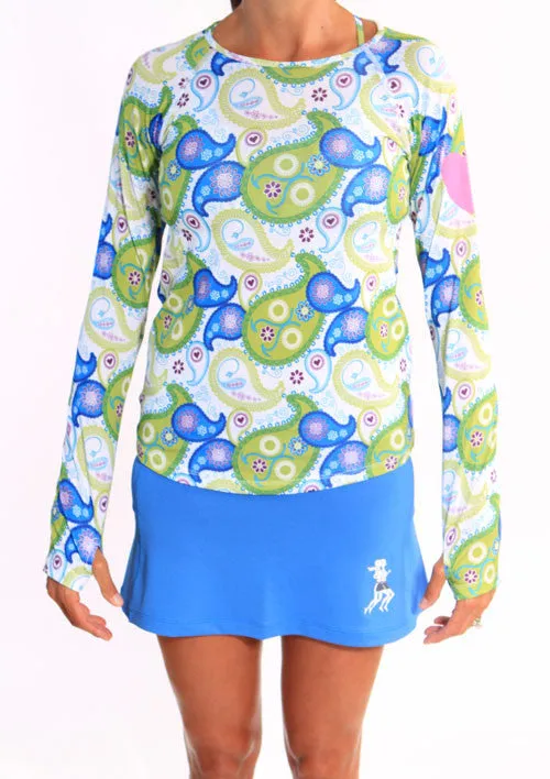 Comfort Flex Ultra Soft Brushed Interior White Paisley Run Love Long Sleeve Performance Top