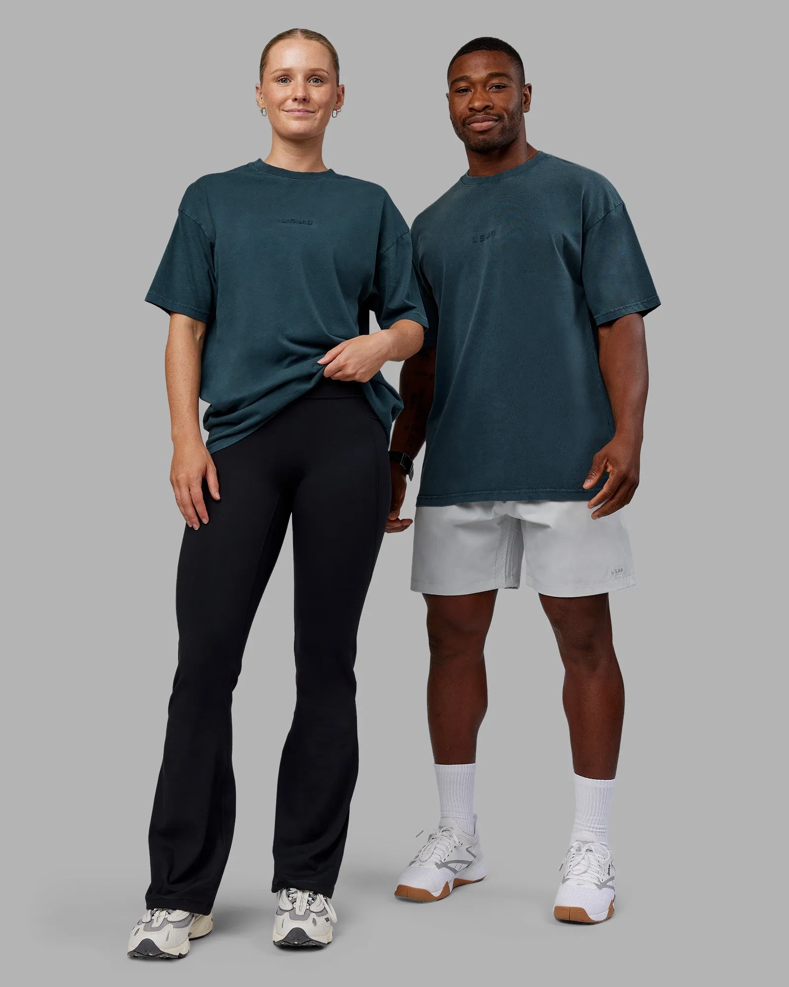 Wrinkle Free Fabric Circular Knit Design Stream Washed Heavyweight Oversized Tee - Washed Deep Sea