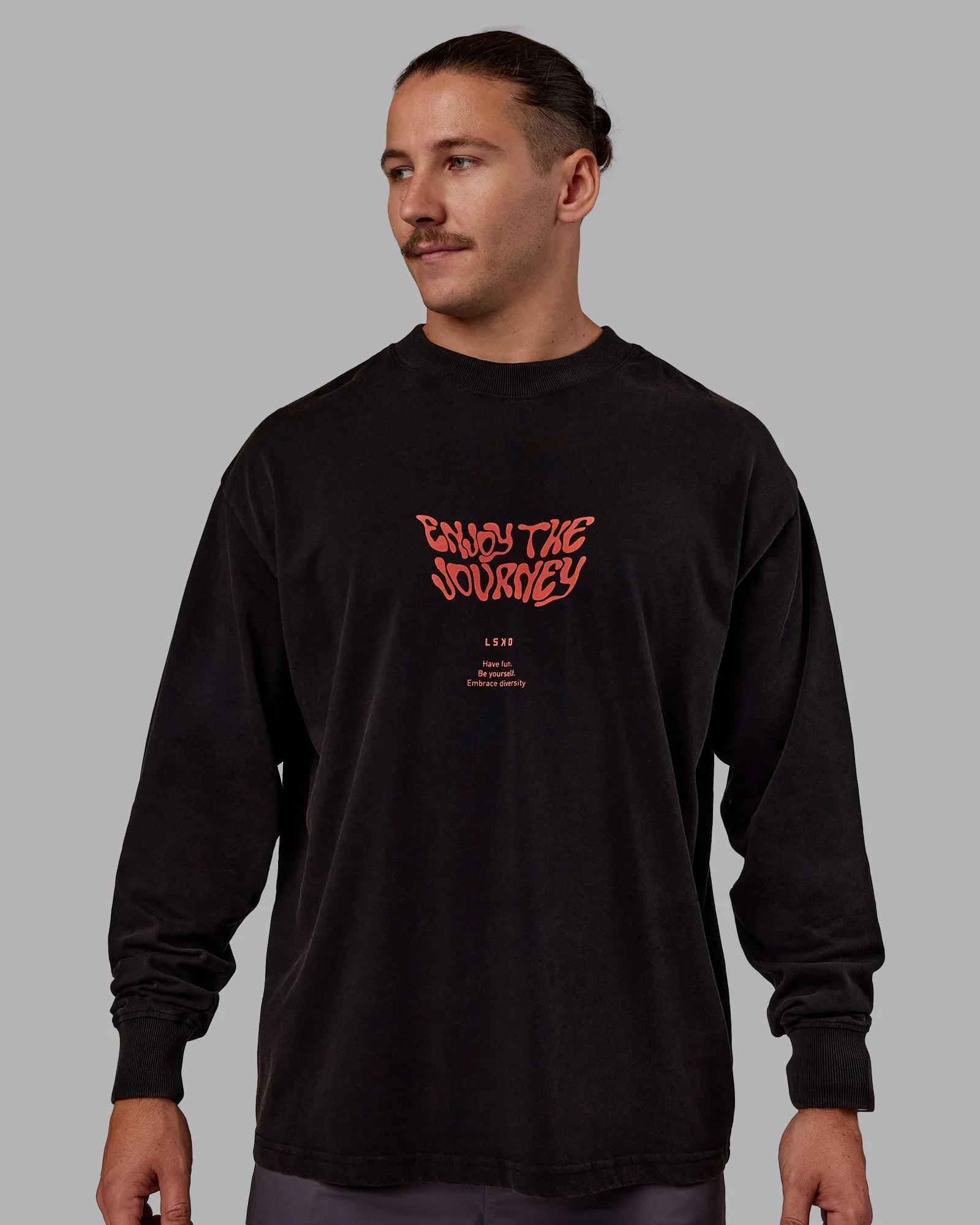 Chrome Washed Heavyweight Oversized Long Sleeve Tee - Black-Ultra Orange Breathable knit Business Meeting