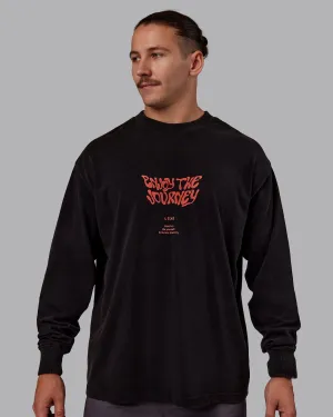 SunProtectionFabric Chrome Washed Heavyweight Oversized Long Sleeve Tee - Black-Ultra Orange