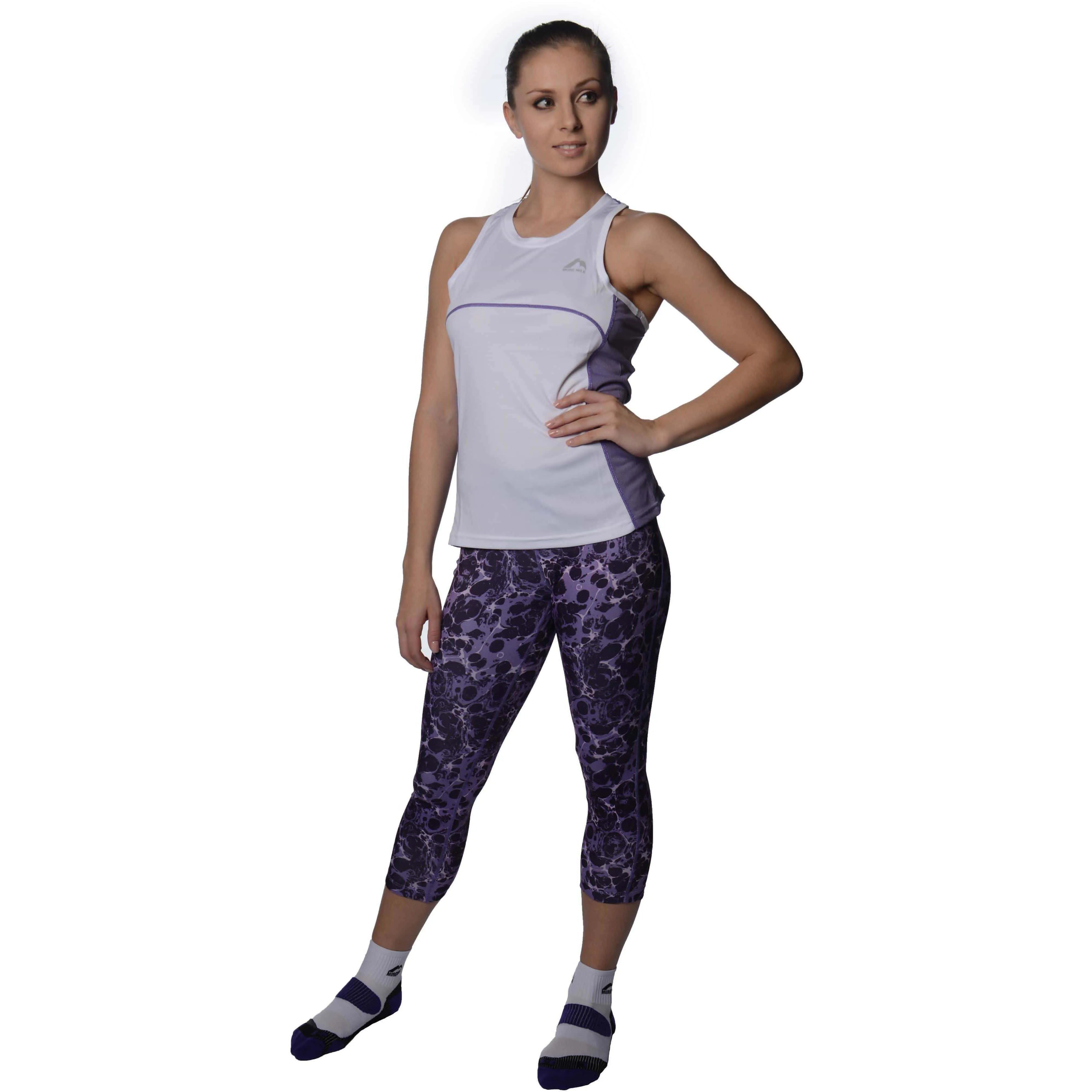 For Kids Yoga Class More Mile Printed Capri Womens 3/4 Running Tights - Purple