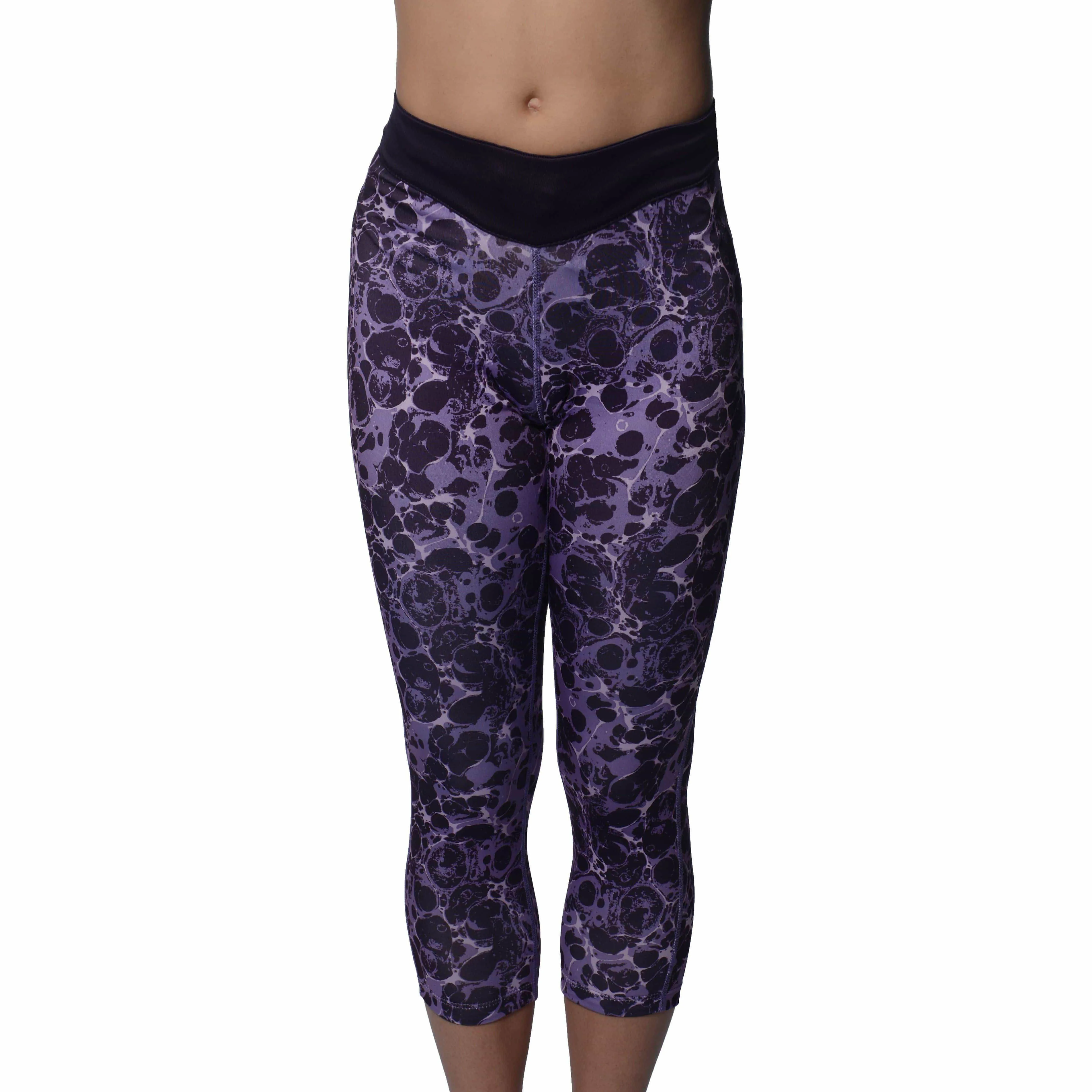 More Mile Printed Capri Womens 3/4 Running Tights - Purple Fitness Lover Dance Studio