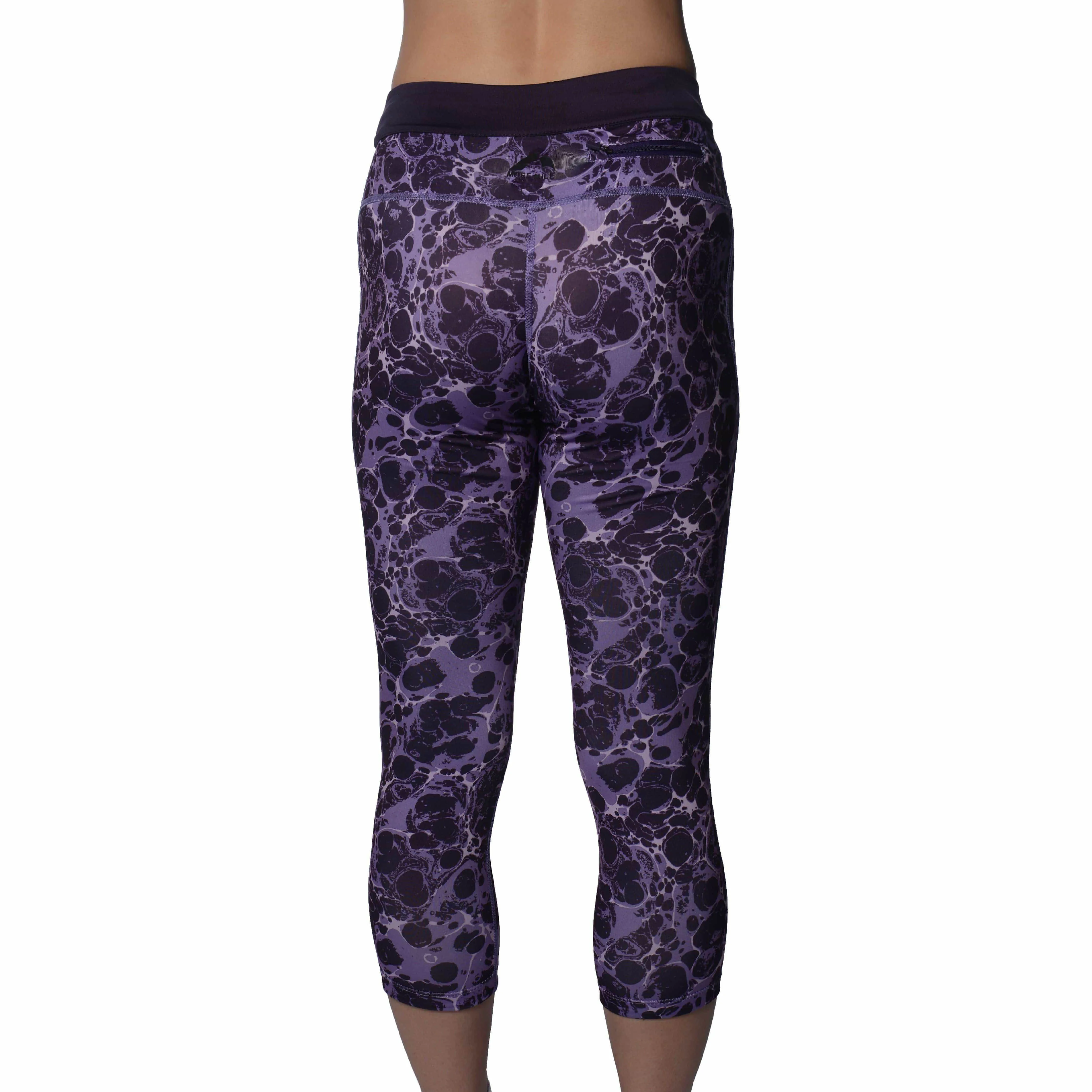 More Mile Printed Capri Womens 3/4 Running Tights - Purple Perfect Shape