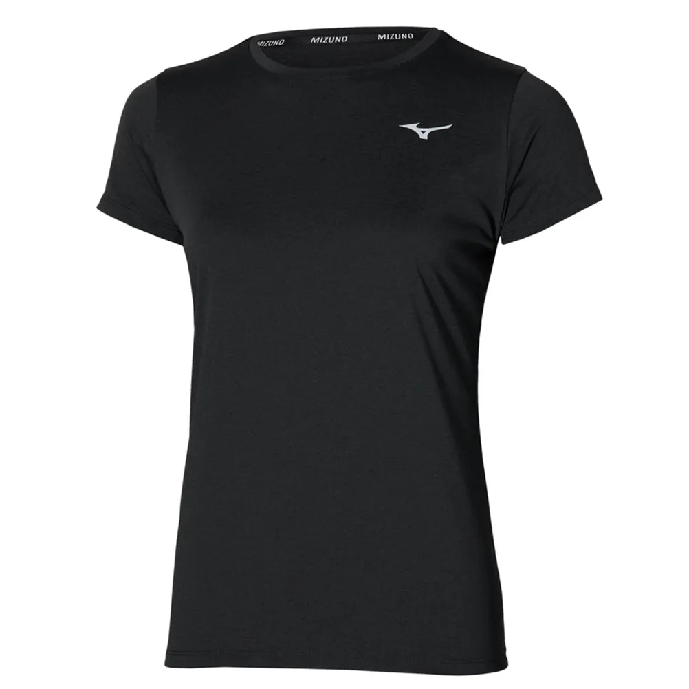 Mizuno Impulse Core Women's Running Short Sleeve Tee - Black Printed Logo Elderly clothing