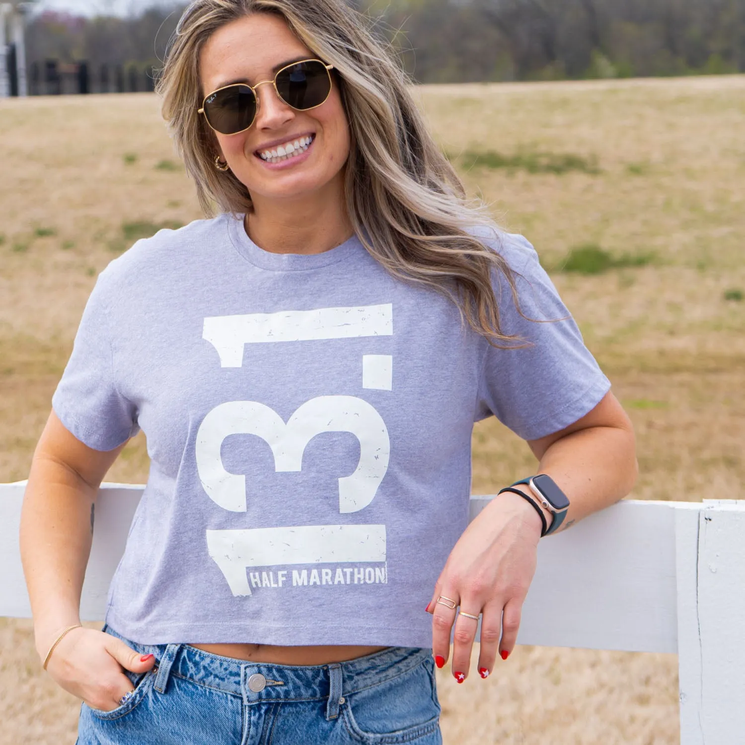 Running Short Sleeve Crop Tee - 13.1 Half Marathon Vertical Comfort Apparel Low Impact Processing