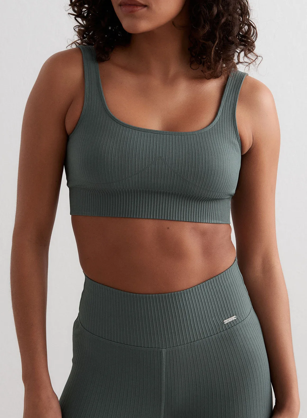 Sage Ribbed Seamless Bra Waist support Flexible Fabric