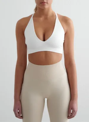 White Shape Seamless Cross Back Bra Racerback Style Decorative seams