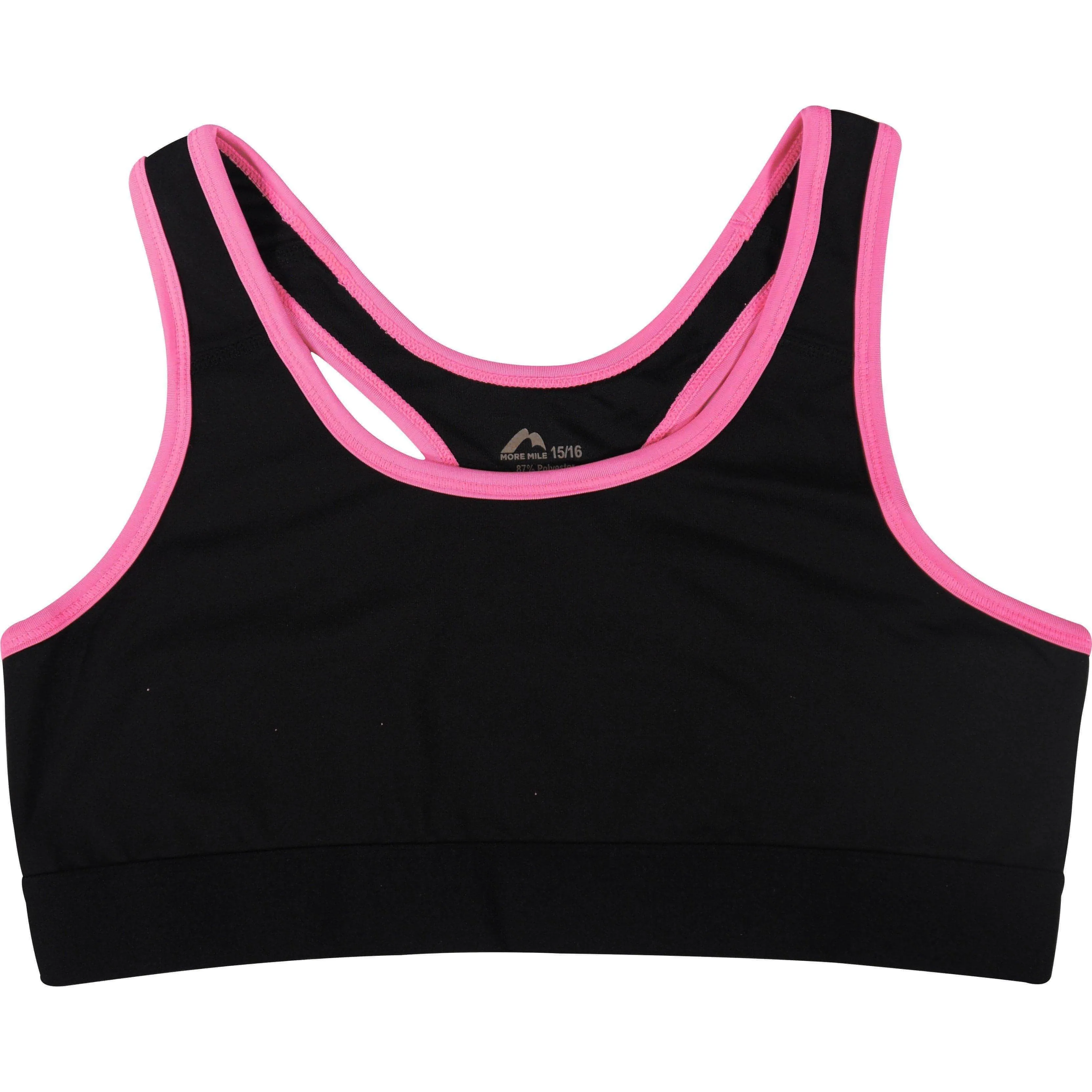 More Mile Girls Running Crop Top - Black Supportive structure Nylon workout gear