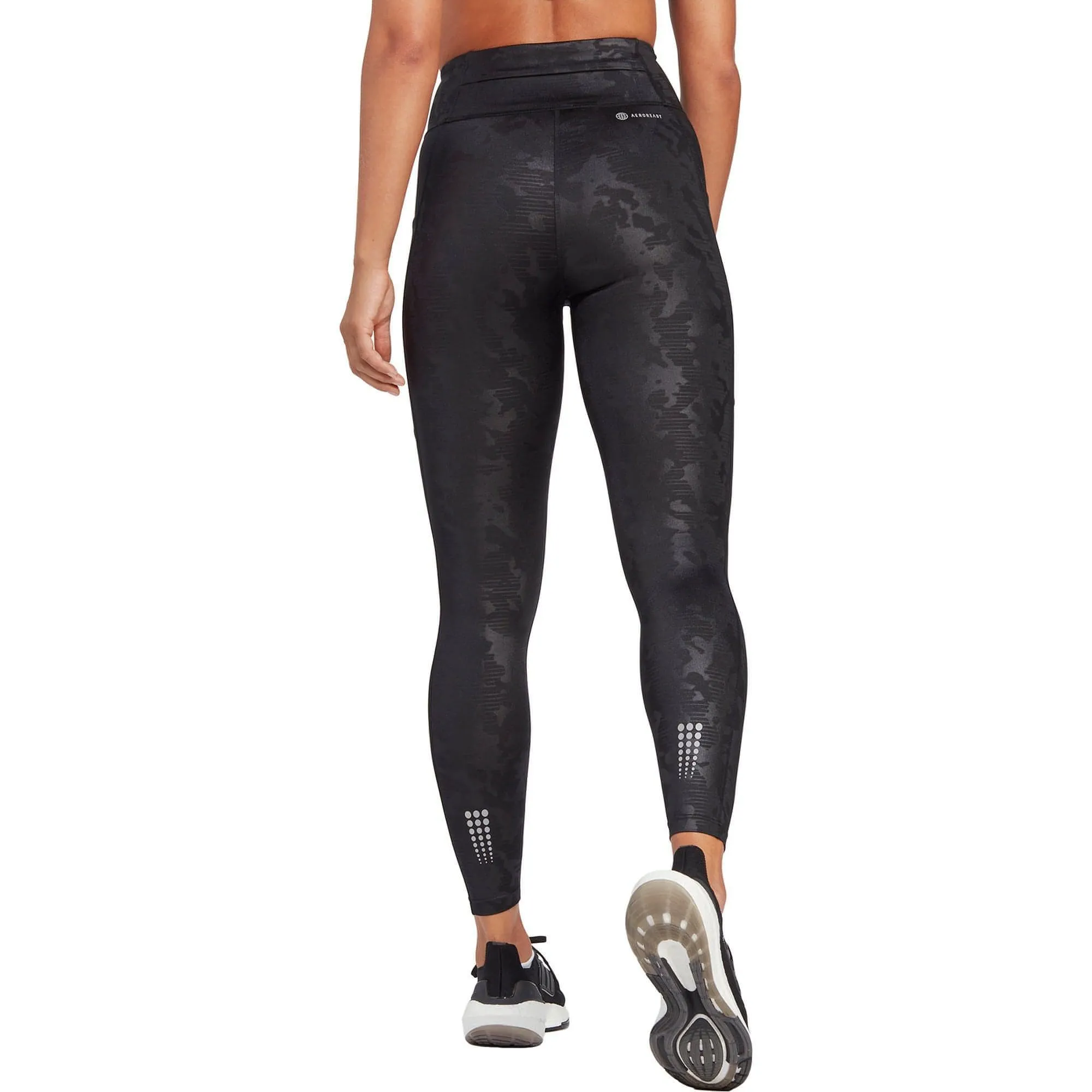 Non-slip Fit Silky Soft adidas DailyRun Embossed High Rise Womens 7/8 Running Tights - Black