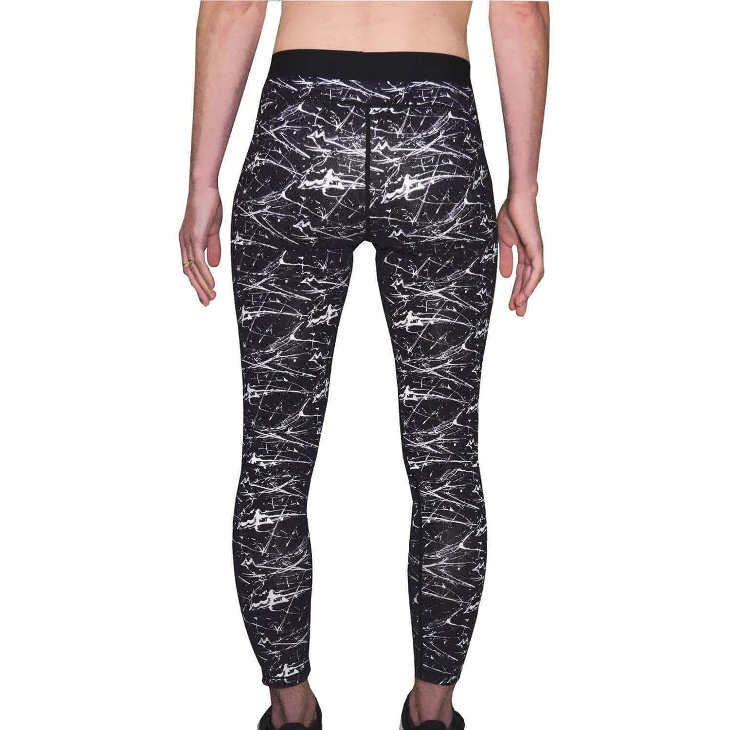 Body-Hugging Design More Mile Go For It Printed Womens Long Running Tights - Black