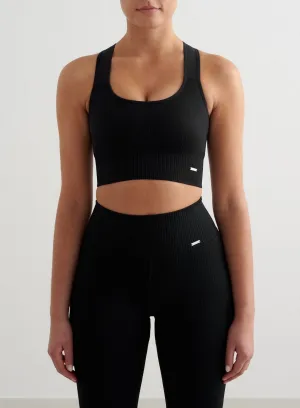 Black Ribbed Seamless High Support Bra Active Lifestyle Minimal seams