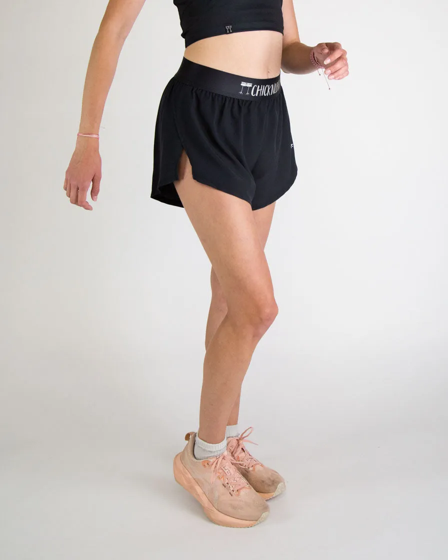 Women's Black 4" Split Shorts Clean Fit