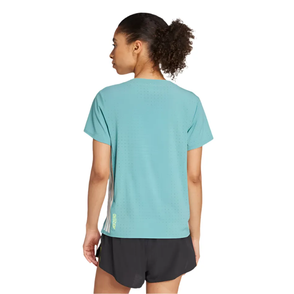 soft look Cool Fit Adidas Women's Adizero Short Sleeved Running Tee in Powder Teal AW25
