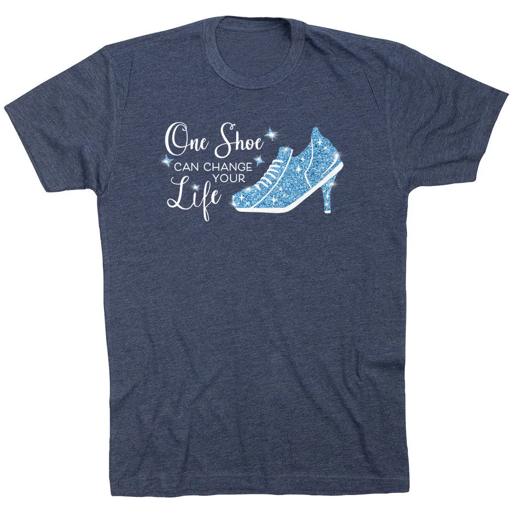 Running Short Sleeve T-Shirt - One Shoe Can Change Your Life Layered Shoulder Design