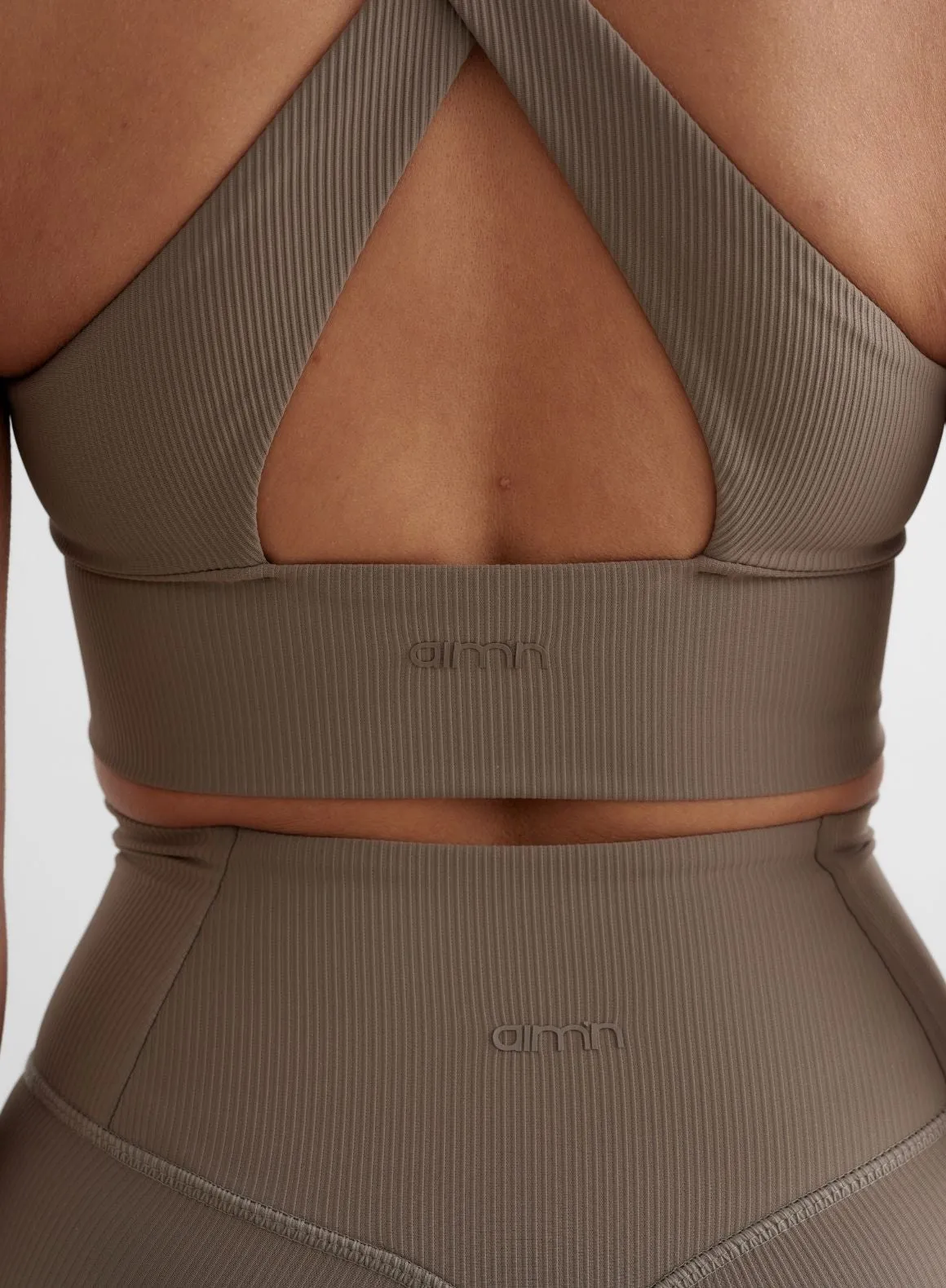 Nougat Ribbed Performance Zipped Bra monogrammed Seamless