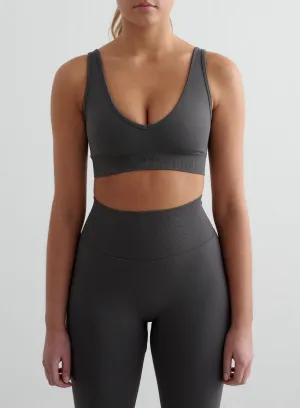 Shadow Grey Shape Seamless Deep Cut Bra Simple workout outfit V-neck seams