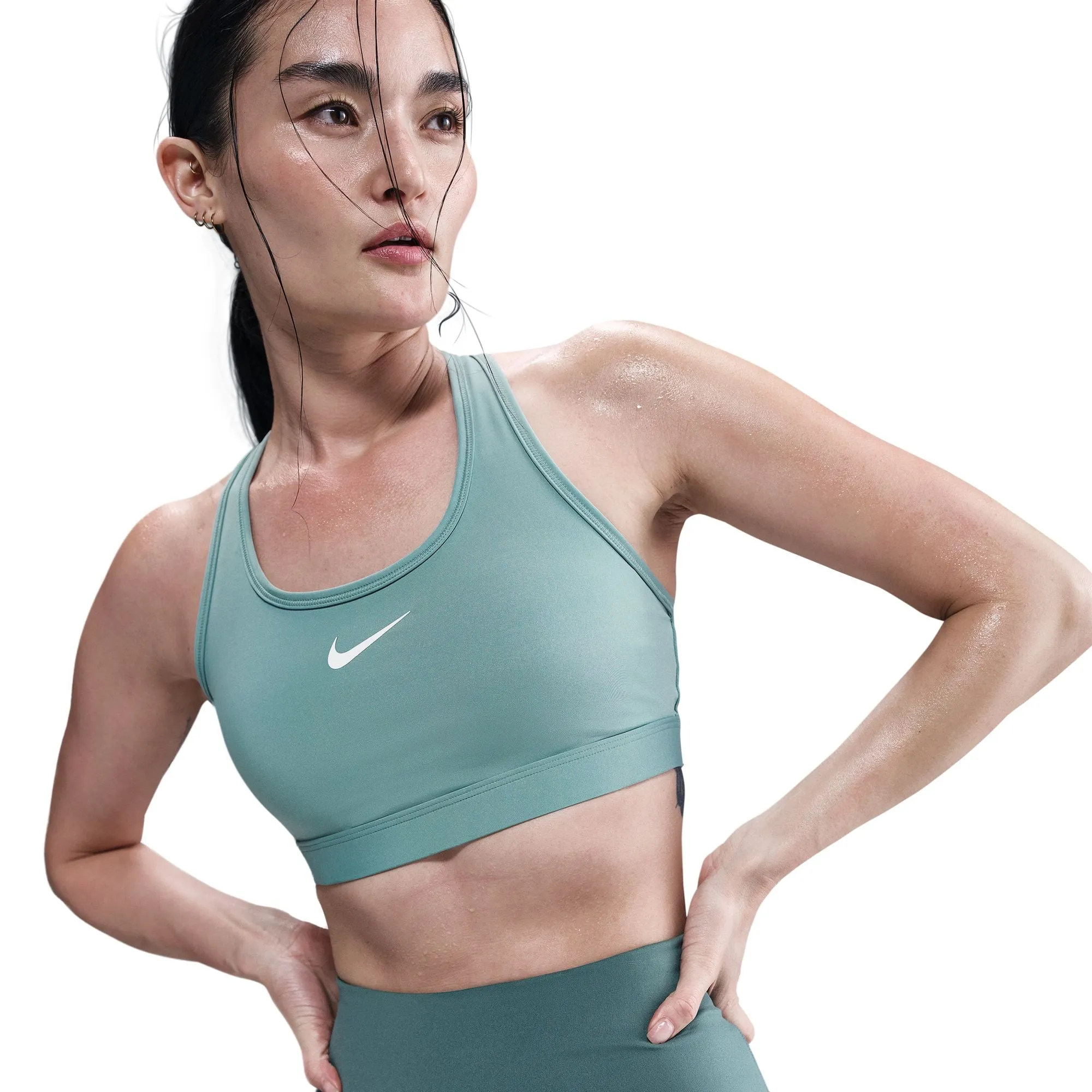 Women??s Swoosh Medium Support Sports Bra (017 - Cannon/White) Comfortable Band