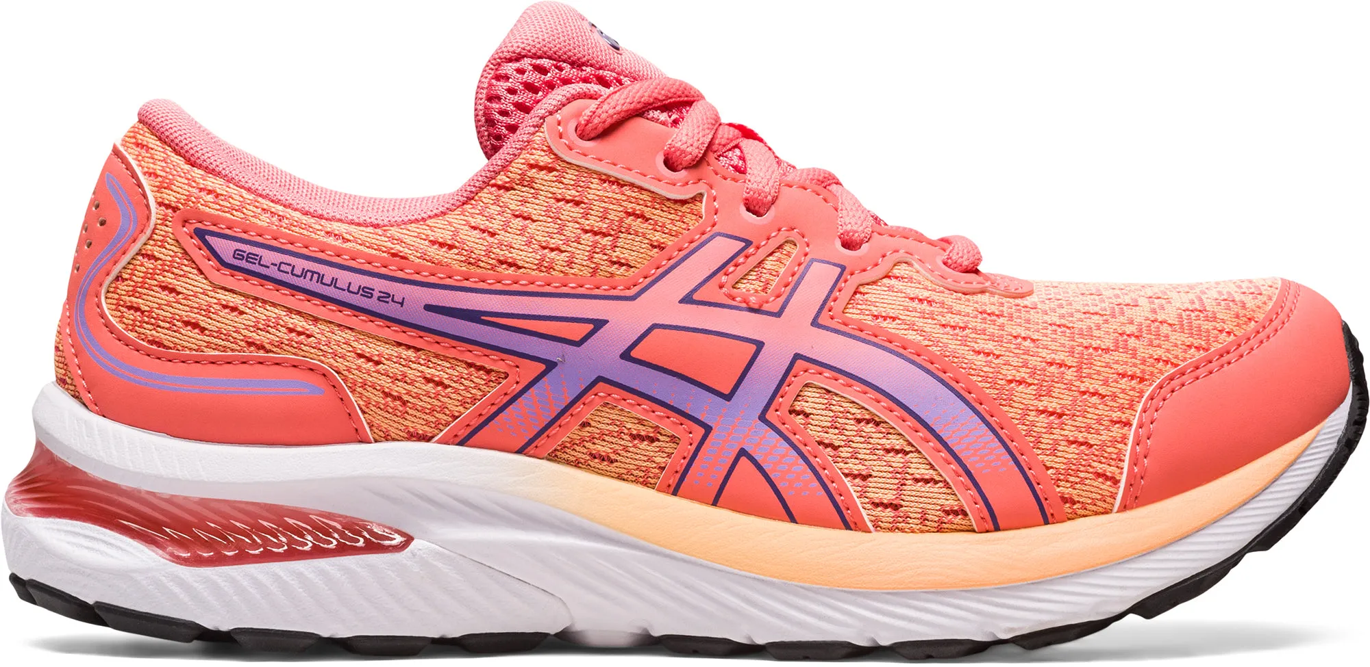 Asics Gel Cumulus 24 GS Junior Running Shoes - Orange Integrated Tongue