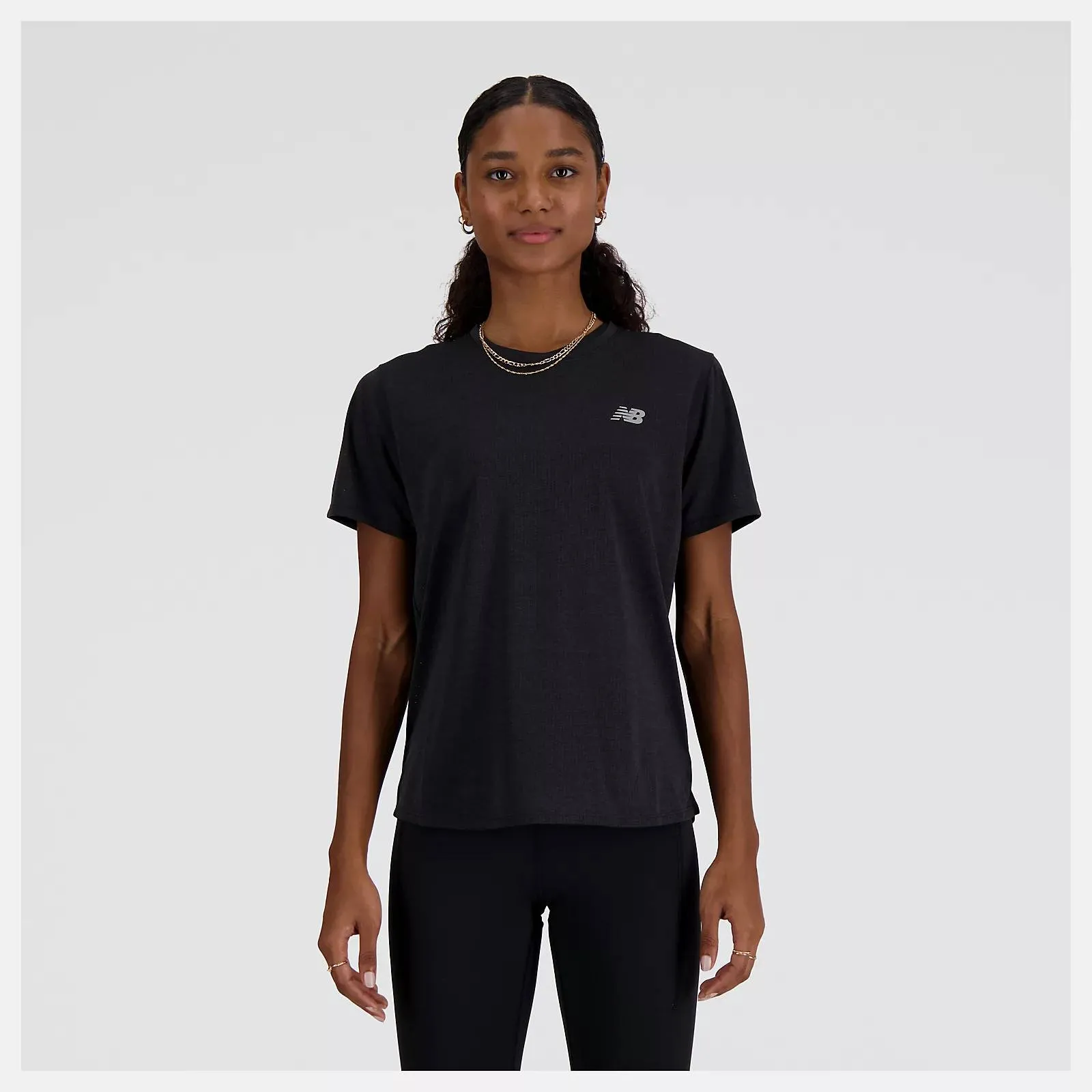 New Balance Athletic Tee (Womens) - Black/Heather Self Fabric Tape Breezy Design
